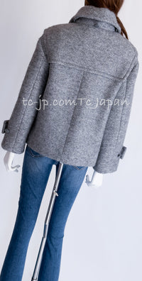 CHANEL 21B Gray Silver Wool Alpaca Blouson Duffel Coat 36 38 シャネル グレー シルバー ウール アルパカ ブルゾン ダッフル コート 即発