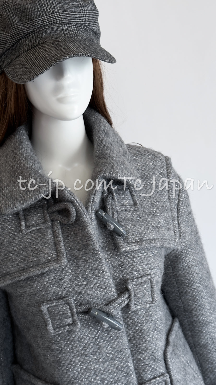 CHANEL 21B Gray Silver Wool Alpaca Blouson Duffel Coat 36 38 42 44 46 シャネル グレー シルバー ウール アルパカ ブルゾン ダッフル コート 即発