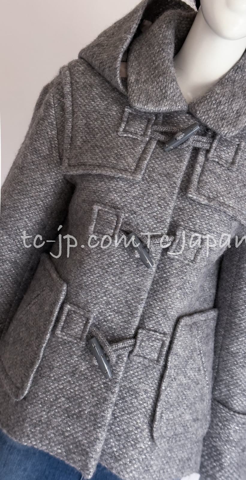 CHANEL 21B Gray Silver Wool Alpaca Blouson Duffel Coat 36 38 42 44 46 シャネル グレー シルバー ウール アルパカ ブルゾン ダッフル コート 即発