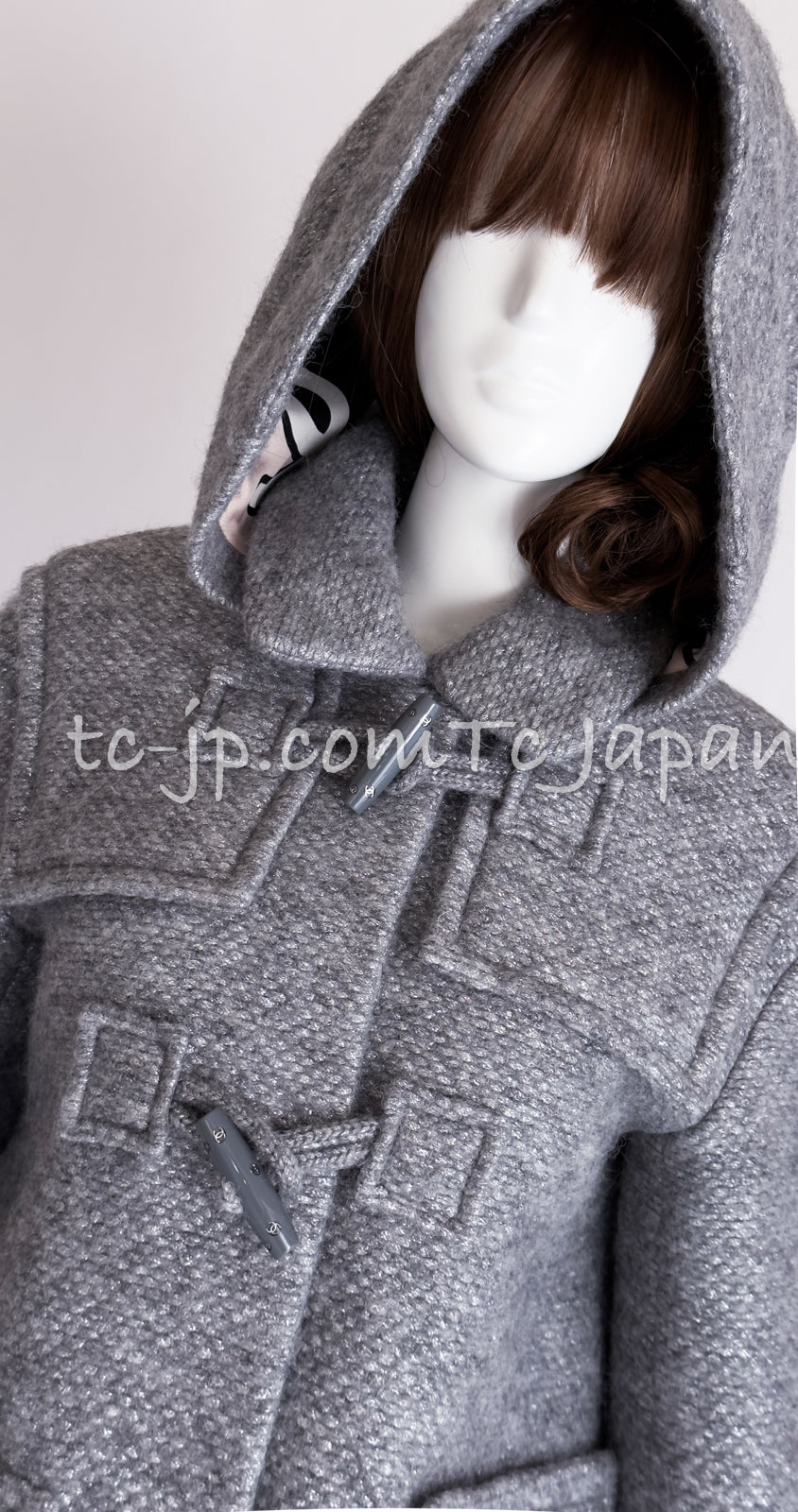 CHANEL 21B Gray Silver Wool Alpaca Blouson Duffel Coat 36 38 42 44 46 シャネル グレー シルバー ウール アルパカ ブルゾン ダッフル コート 即発