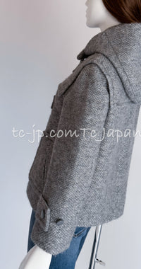 CHANEL 21B Gray Silver Wool Alpaca Blouson Duffel Coat 36 38 シャネル グレー シルバー ウール アルパカ ブルゾン ダッフル コート 即発