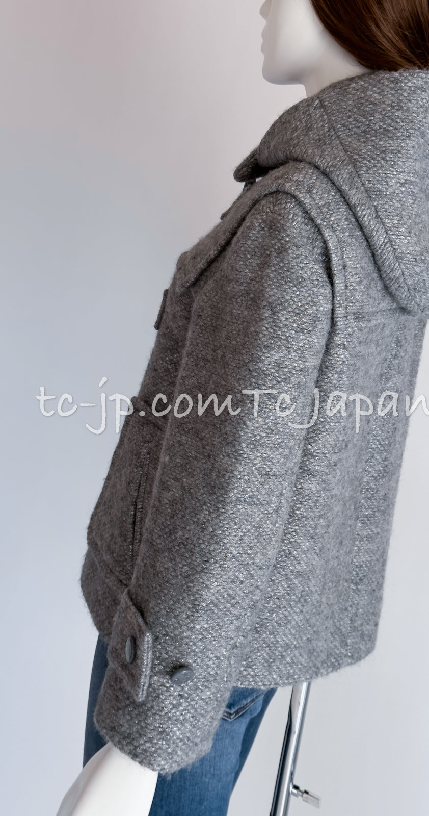 CHANEL 21B Gray Silver Wool Alpaca Blouson Duffel Coat 36 38 42 44 46 シャネル グレー シルバー ウール アルパカ ブルゾン ダッフル コート 即発