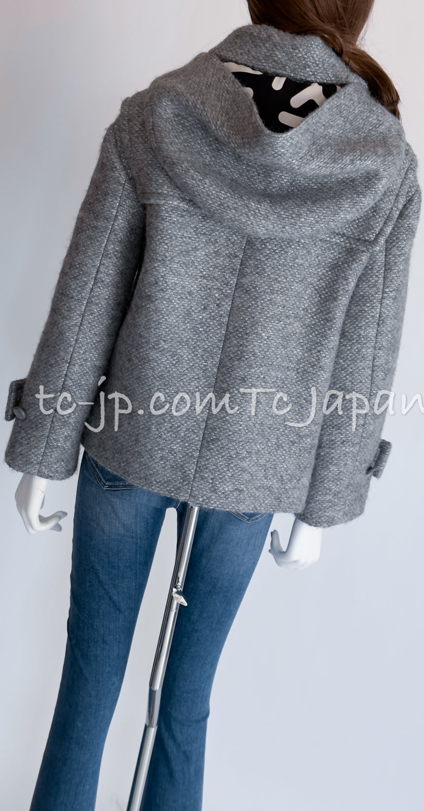 CHANEL 21B Gray Silver Wool Alpaca Blouson Duffel Coat 36 38 42 44 46 シャネル グレー シルバー ウール アルパカ ブルゾン ダッフル コート 即発