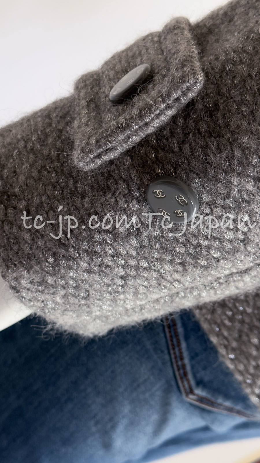 CHANEL 21B Gray Silver Wool Alpaca Blouson Duffel Coat 36 38 42 44 46 シャネル グレー シルバー ウール アルパカ ブルゾン ダッフル コート 即発