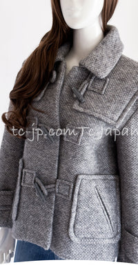 CHANEL 21B Gray Silver Wool Alpaca Blouson Duffel Coat 36 38 42 44 46 シャネル グレー シルバー ウール アルパカ ブルゾン ダッフル コート 即発