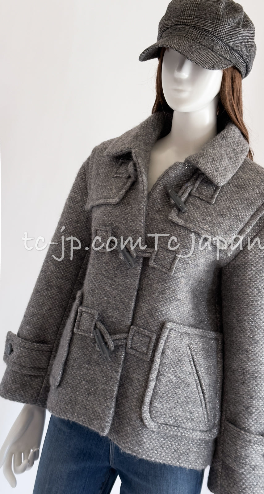 CHANEL 21B Gray Silver Wool Alpaca Blouson Duffel Coat 36 38 42 44 46 シャネル グレー シルバー ウール アルパカ ブルゾン ダッフル コート 即発