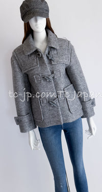 CHANEL 21B Gray Silver Wool Alpaca Blouson Duffel Coat 36 38 42 44 46 シャネル グレー シルバー ウール アルパカ ブルゾン ダッフル コート 即発