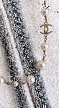 CHANEL 20S White Wool Cotton Braid Trim Beaded Tweed Jacket Coat 34 シャネル ジニー着 ホワイト ウール コットン ブレード トリム ビーズ ツイード ジャケット コート 即発