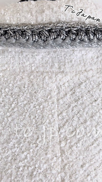 CHANEL 20S White Wool Cotton Braid Trim Beaded Tweed Jacket Coat 34 シャネル ジニー着 ホワイト ウール コットン ブレード トリム ビーズ ツイード ジャケット コート 即発