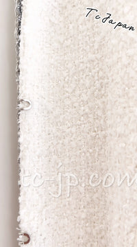 CHANEL 20S White Wool Cotton Braid Trim Beaded Tweed Jacket Coat 34 シャネル ジニー着 ホワイト ウール コットン ブレード トリム ビーズ ツイード ジャケット コート 即発