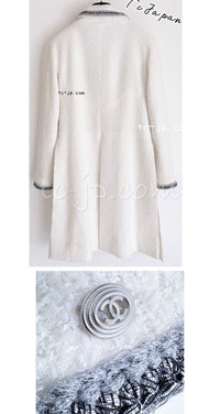 CHANEL 20S White Wool Cotton Braid Trim Beaded Tweed Jacket Coat 34 シャネル ジニー着 ホワイト ウール コットン ブレード トリム ビーズ ツイード ジャケット コート 即発