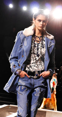 CHANEL 19PF Blue Denim Double Jacket Coat 34 36 38 シャネル ブルー デニム ボア襟 ジャケット コート 即発