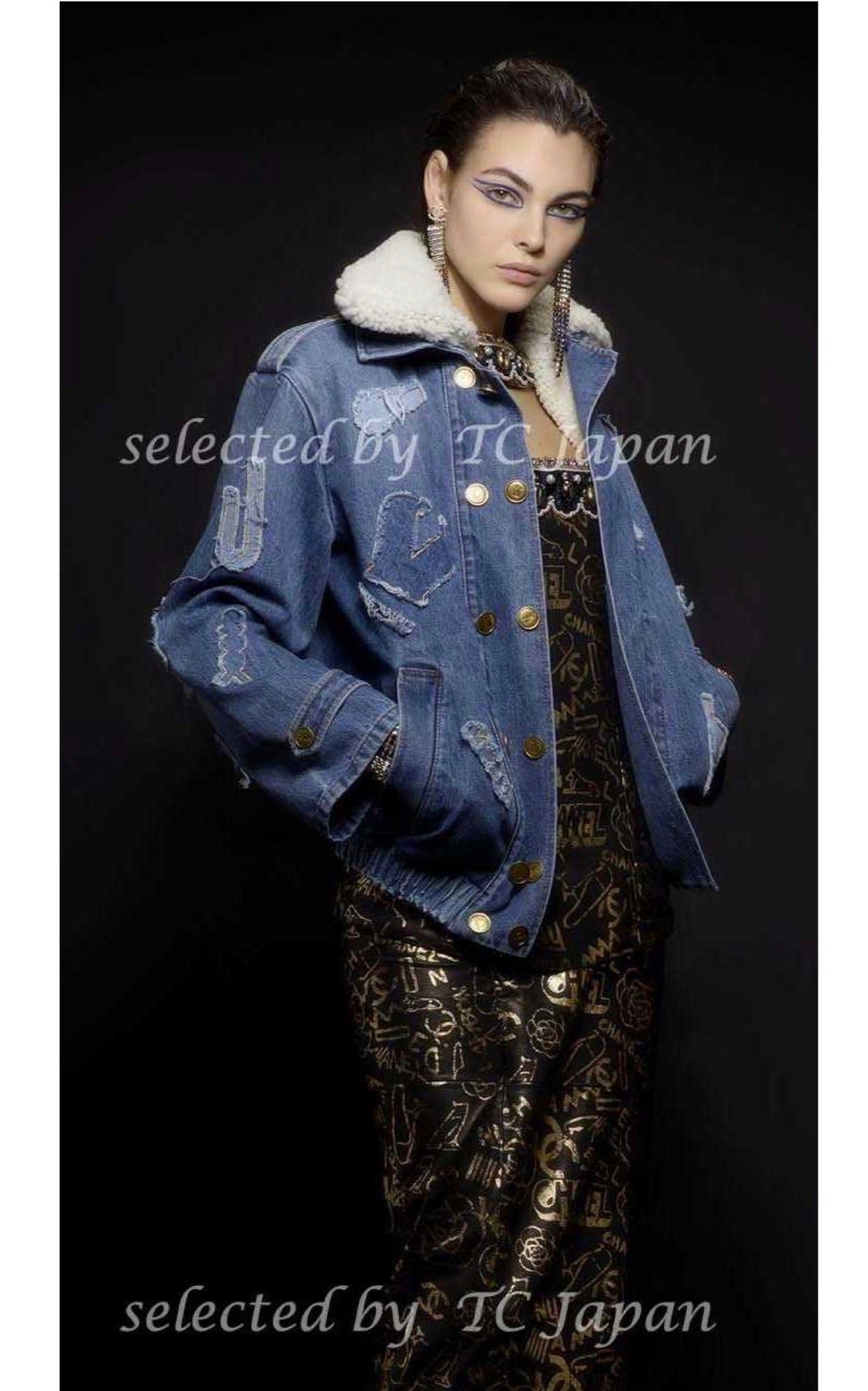 CHANEL 19PF Blue Denim Double Jacket Coat 34 36 38 シャネル ブルー デニム ボア襟 ジャケット コート 即発