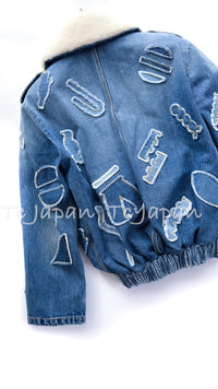 CHANEL 19PF Blue Denim Double Jacket Coat 34 36 38 シャネル ブルー デニム ボア襟 ジャケット コート 即発