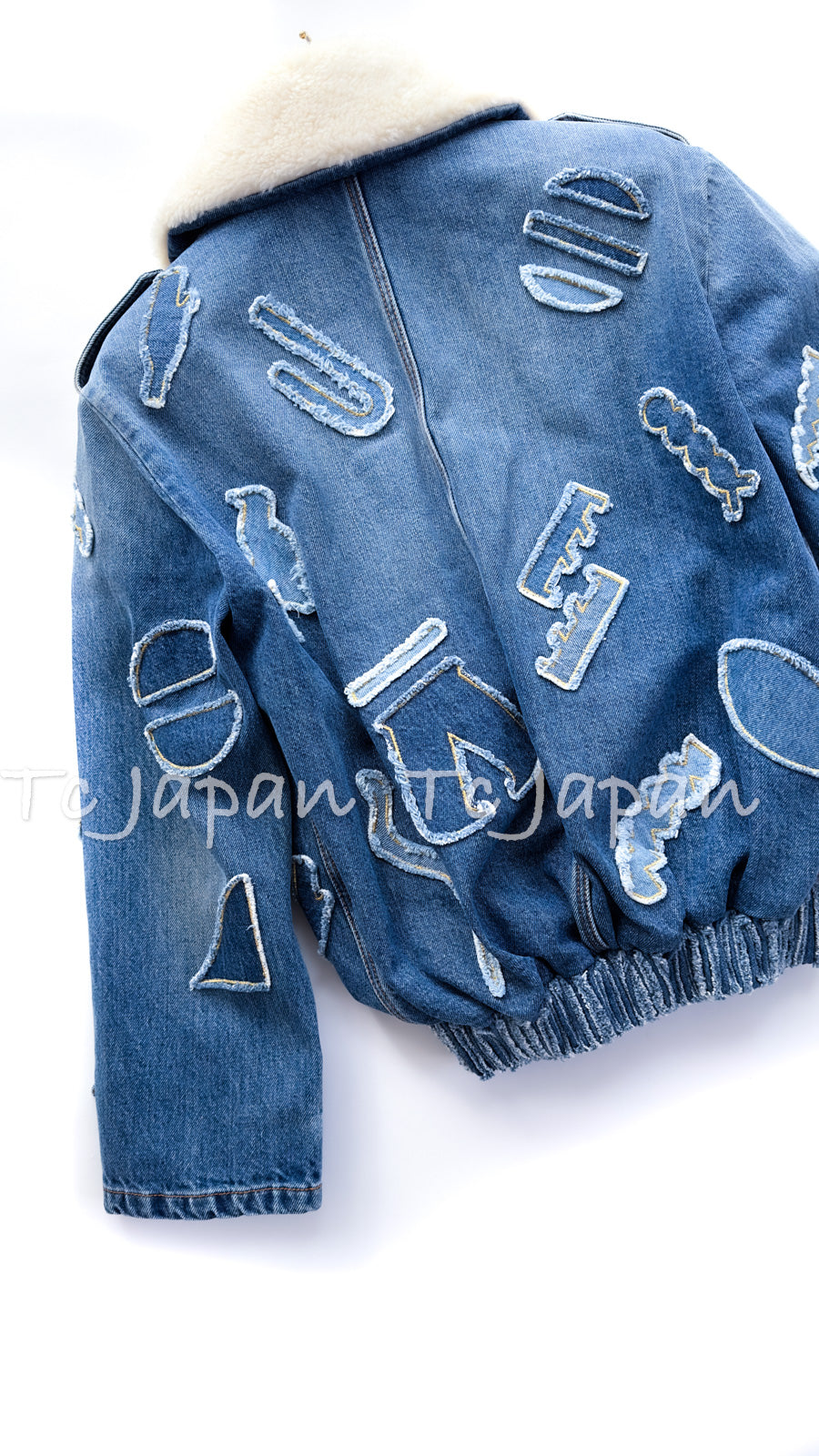 CHANEL 19PF Blue Denim Double Jacket Coat 34 36 38 シャネル ブルー デニム ボア襟 ジャケット コート 即発