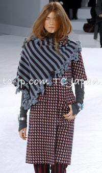 CHANEL 07A Gray Wine Red Navy Cashmere Coat 40 シャネル グレー ワインレッド ネイビー カシミア コート 即発