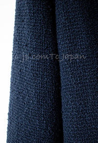 CHANEL 16S Navy Black Leather Collar Tweed Coat 36 42 シャネル ネイビー ブラック レザー襟 ツイード コート 即発