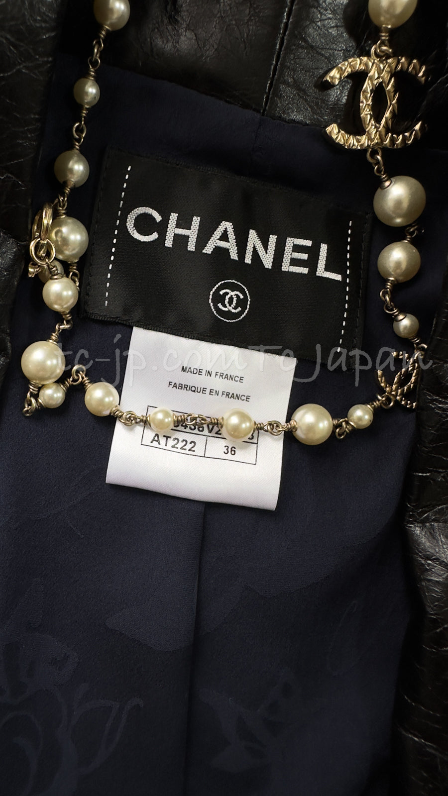 CHANEL 16S Navy Black Leather Collar Tweed Coat 36 42 シャネル ネイビー ブラック レザー襟 ツイード コート 即発