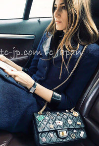 CHANEL 16S Navy Black Leather Collar Tweed Coat 36 42 シャネル ネイビー ブラック レザー襟 ツイード コート 即発
