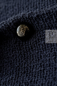 CHANEL 16S Navy Black Leather Collar Tweed Coat 36 42 シャネル ネイビー ブラック レザー襟 ツイード コート 即発