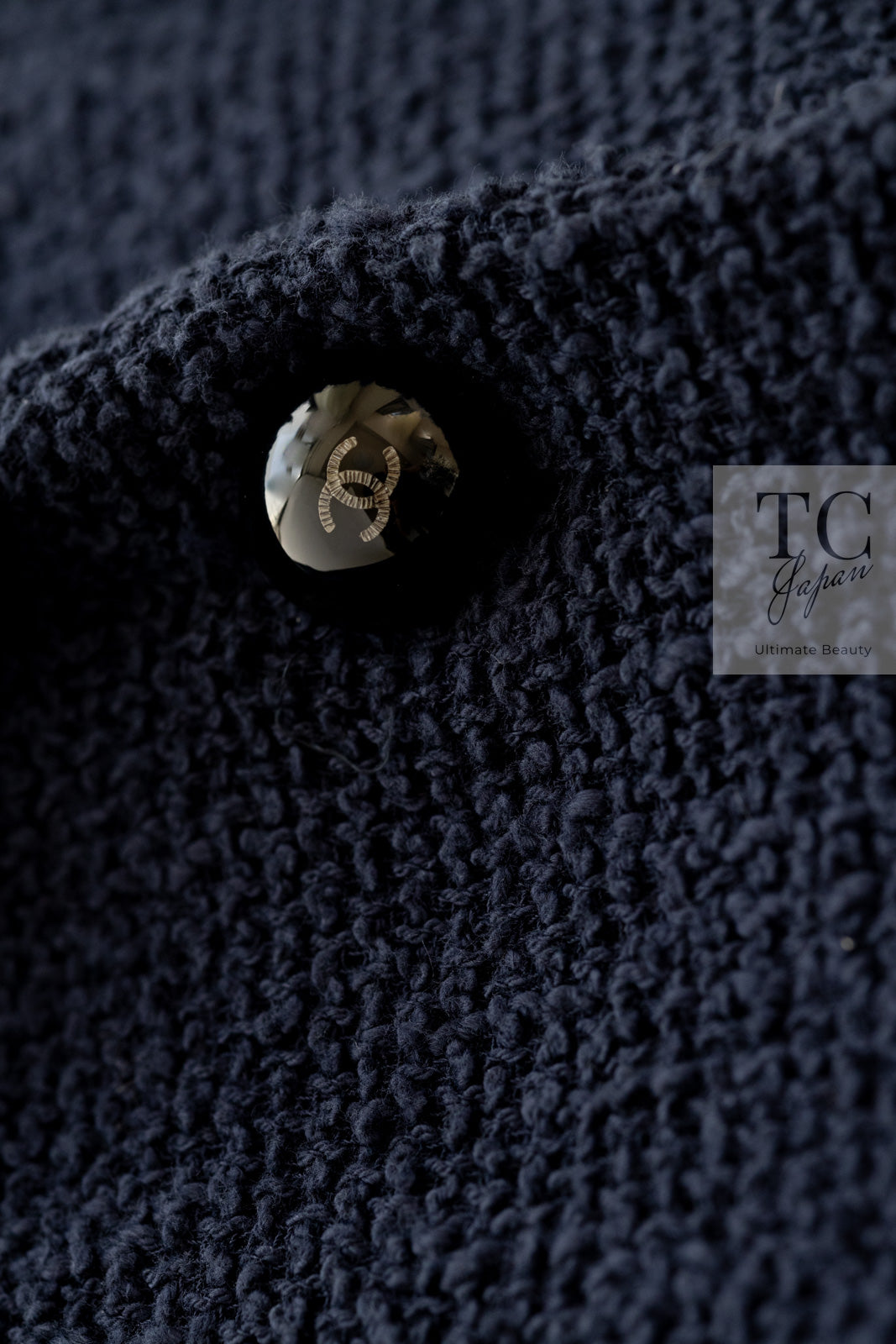 CHANEL 16S Navy Black Leather Collar Tweed Coat 36 42 シャネル ネイビー ブラック レザー襟 ツイード コート 即発