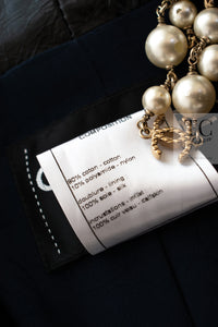 CHANEL 16S Navy Black Leather Collar Tweed Coat 36 42 シャネル ネイビー ブラック レザー襟 ツイード コート 即発