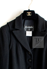 CHANEL 06A Black Wool Tweed Coat 34 36 38 シャネル ブラック ウール ツイード コート ラインストーン ビジュー ボタン即発