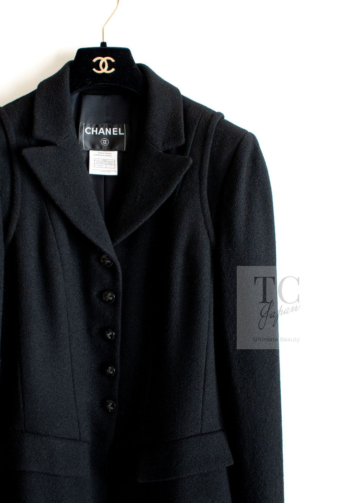 CHANEL 06A Black Wool Tweed Coat 34 36 38 シャネル ブラック ウール ツイード コート ラインストーン ビジュー ボタン即発
