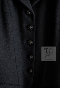 CHANEL 06A Black Wool Tweed Coat 34 36 38 シャネル ブラック ウール ツイード コート ラインストーン ビジュー ボタン即発
