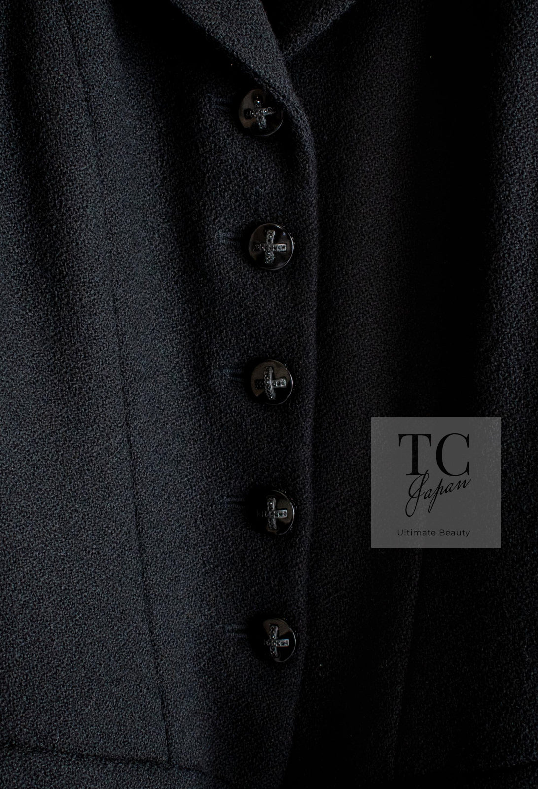 CHANEL 06A Black Wool Tweed Coat 34 36 38 シャネル ブラック ウール ツイード コート ラインストーン ビジュー ボタン即発