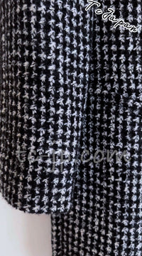 CHANEL 14B Black White Wool Silk Lama Mohair Tweed Coat 36 シャネル ブラック ホワイト ウール シルク ラマ モヘア ツイード コート 即発