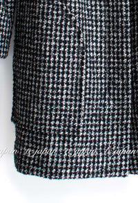 CHANEL 14B Black White Wool Silk Lama Mohair Tweed Coat 36 シャネル ブラック ホワイト ウール シルク ラマ モヘア ツイード コート 即発