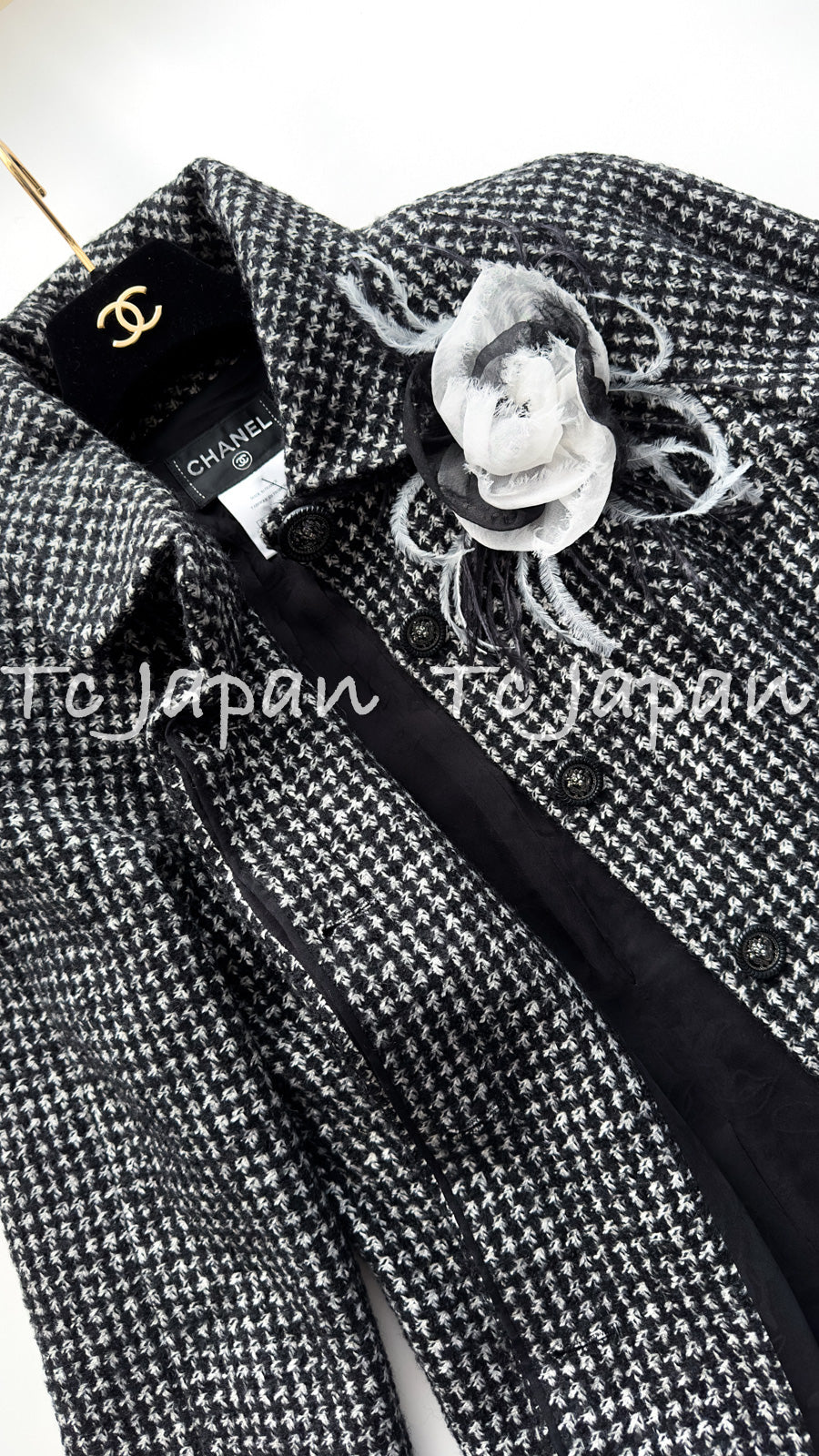 CHANEL 14B Black White Wool Silk Lama Mohair Tweed Coat 36 シャネル ブラック ホワイト ウール シルク ラマ モヘア ツイード コート 即発