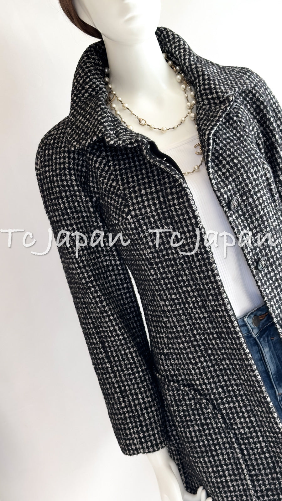 CHANEL 14B Black White Wool Silk Lama Mohair Tweed Coat 36 シャネル ブラック ホワイト ウール シルク ラマ モヘア ツイード コート 即発