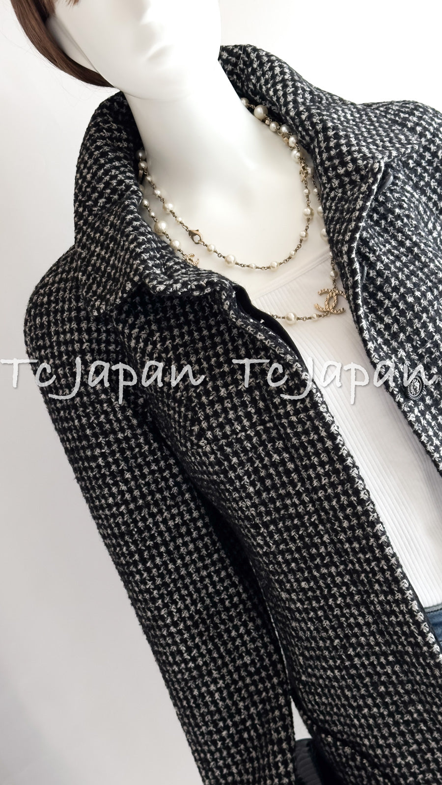 CHANEL 14B Black White Wool Silk Lama Mohair Tweed Coat 36 シャネル ブラック ホワイト ウール シルク ラマ モヘア ツイード コート 即発
