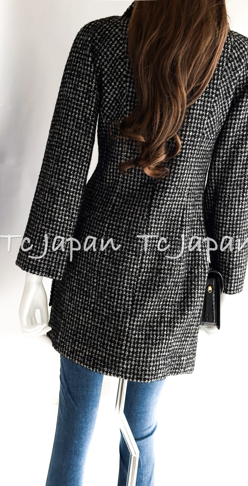 CHANEL 14B Black White Wool Silk Lama Mohair Tweed Coat 36 シャネル ブラック ホワイト ウール シルク ラマ モヘア ツイード コート 即発