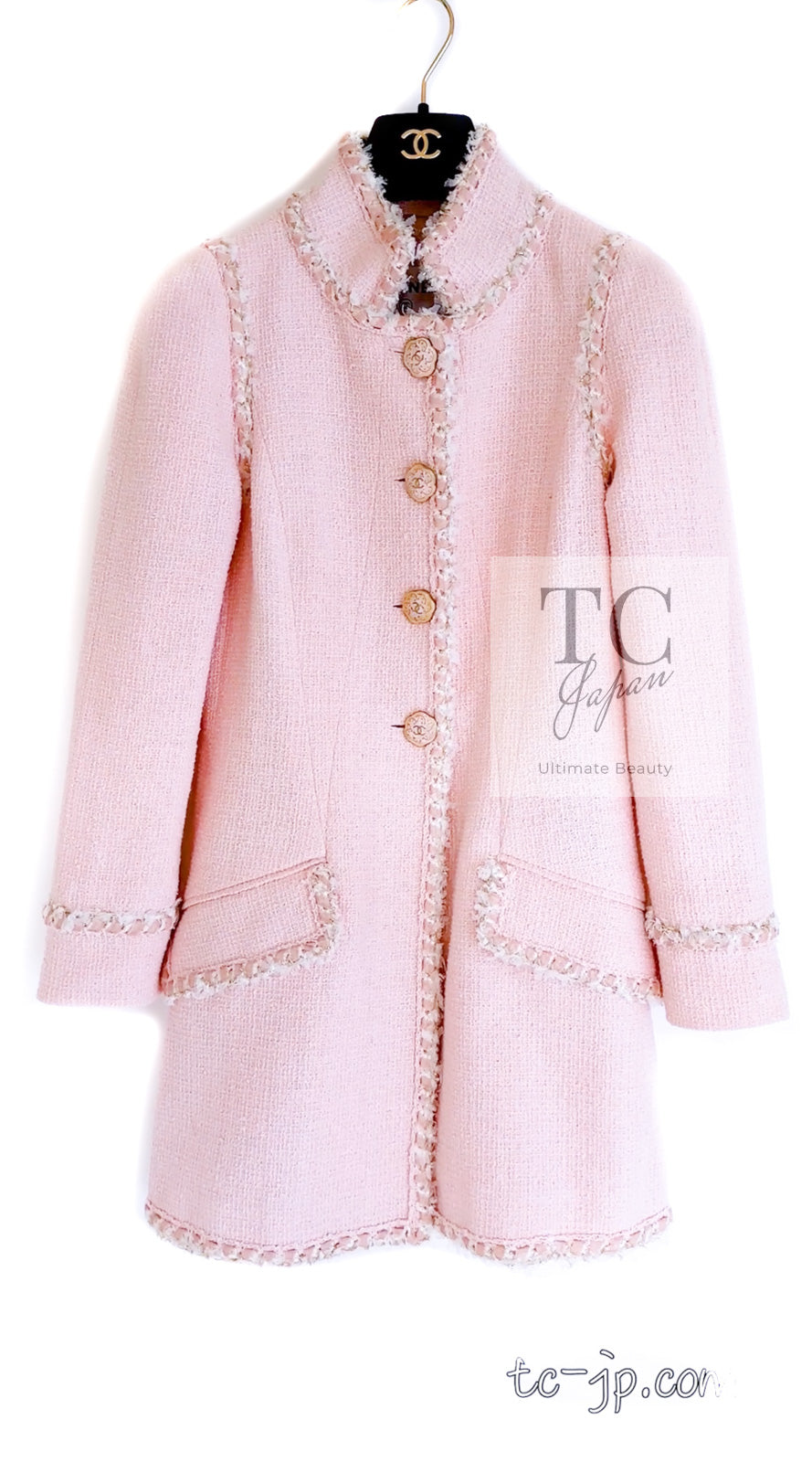 シャネル ジャケット コート CHANEL ピンク スタンドカラー コットン 