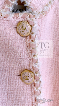 CHANEL 13C Pink Trim Stand Collar Cotton Jacket Coat Cloisonne CC Button 34 36 シャネル ピンク スタンドカラー コットン ジャケット コート 七宝焼 CCボタン 即発
