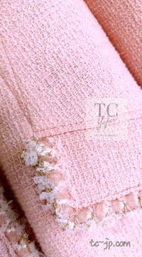 CHANEL 13C Pink Trim Stand Collar Cotton Jacket Coat Cloisonne CC Button 34 36 シャネル ピンク スタンドカラー コットン ジャケット コート 七宝焼 CCボタン 即発