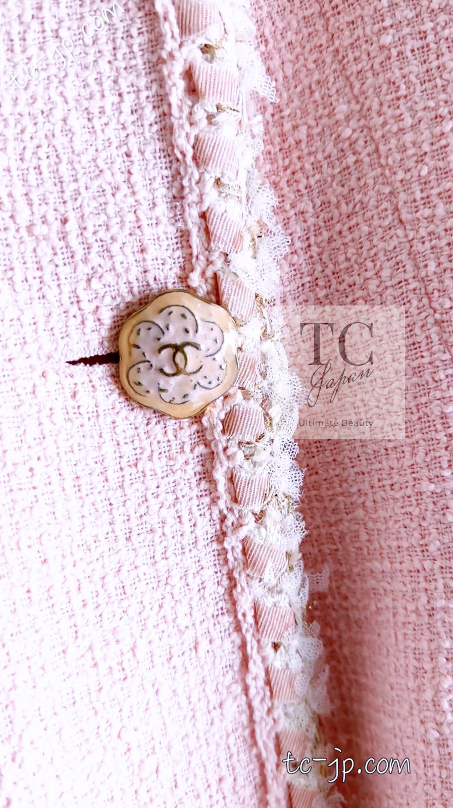 CHANEL 13C Pink Trim Stand Collar Cotton Jacket Coat Cloisonne CC Button 34 36 シャネル ピンク スタンドカラー コットン ジャケット コート 七宝焼 CCボタン 即発