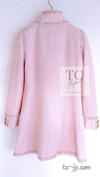 CHANEL 13C Pink Trim Stand Collar Cotton Jacket Coat Cloisonne CC Button 34 36 シャネル ピンク スタンドカラー コットン ジャケット コート 七宝焼 CCボタン 即発