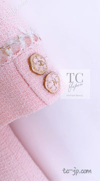 CHANEL 13C Pink Trim Stand Collar Cotton Jacket Coat Cloisonne CC Button 34 36 シャネル ピンク スタンドカラー コットン ジャケット コート 七宝焼 CCボタン 即発