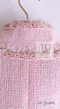 CHANEL 13C Pink Trim Stand Collar Cotton Jacket Coat Cloisonne CC Button 34 36 シャネル ピンク スタンドカラー コットン ジャケット コート 七宝焼 CCボタン 即発