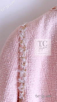 CHANEL 13C Pink Trim Stand Collar Cotton Jacket Coat Cloisonne CC Button 34 36 シャネル ピンク スタンドカラー コットン ジャケット コート 七宝焼 CCボタン 即発