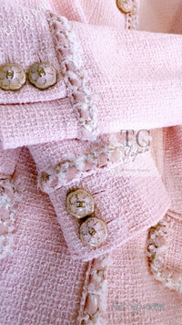 CHANEL 13C Pink Trim Stand Collar Cotton Jacket Coat Cloisonne CC Button 34 36 シャネル ピンク スタンドカラー コットン ジャケット コート 七宝焼 CCボタン 即発