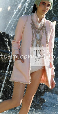 CHANEL 13C Pink Trim Stand Collar Cotton Jacket Coat Cloisonne CC Button 34 36 シャネル ピンク スタンドカラー コットン ジャケット コート 七宝焼 CCボタン 即発