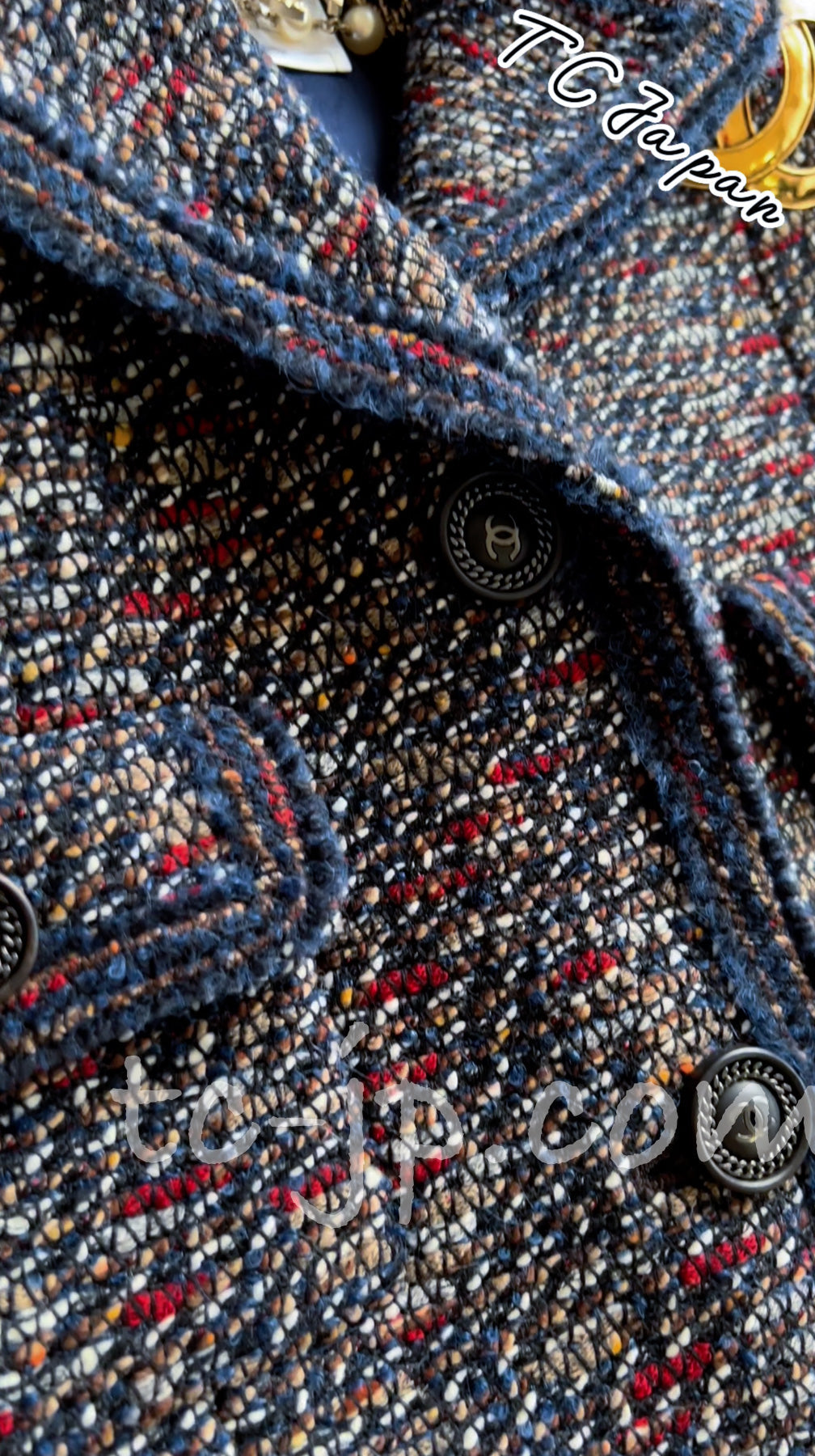 CHANEL 12A Navy Multicolor Tweed Jacket Coat 40 42 シャネル ネイビー マルチカラー ツイード ジャケット コート 即発