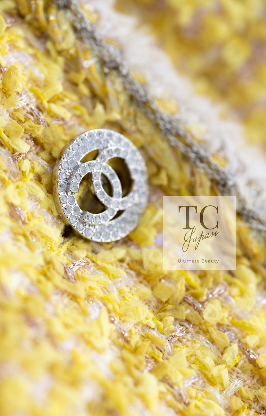 CHANEL 20S Yellow Stand Collar Braid Chain Trim Tweed Double Jacket 40 42 シャネル イエロー スタンド襟 ブレイド チェーン トリム ツイード ダブル ジャケット 即発