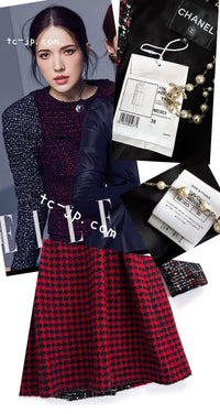CHANEL 17A Red Black Double Wool Tweed Coat 36 シャネル レッド ブラック ダブル ウール ツイード コート 即発