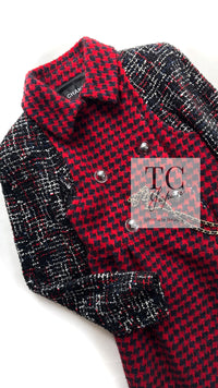 CHANEL 17A Red Black Double Wool Tweed Coat 36 シャネル レッド ブラック ダブル ウール ツイード コート 即発